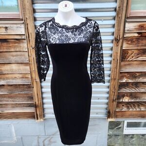 Vintage Black Velvet & Sheer Lace Gown